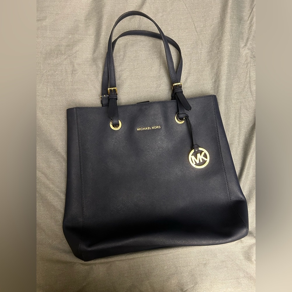 Michael Kors Navy Leather Tote Bag